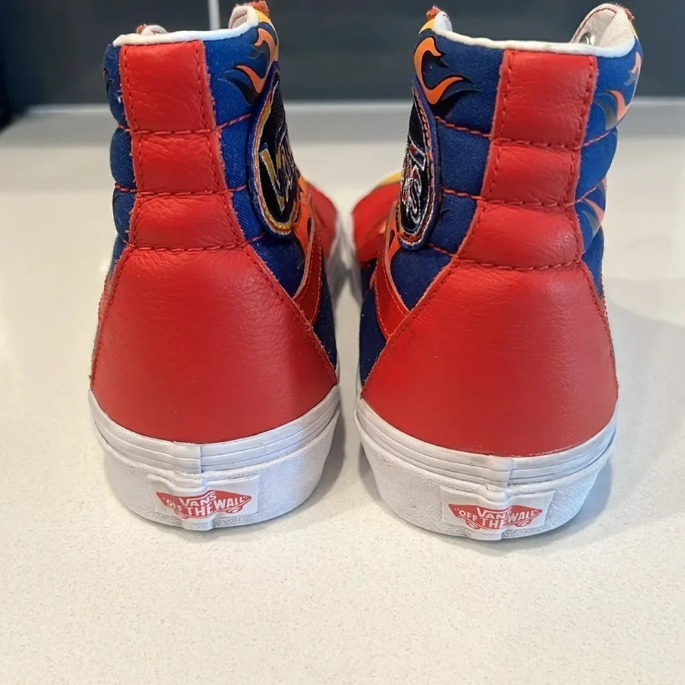 Vans Sk8-Hi Racer Leather and Canvas Sneaker in Awesome Red / True Blue